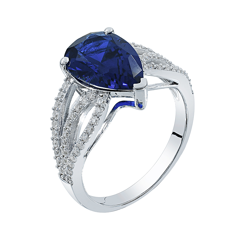 fancy ladies silve ring with Blue Nano