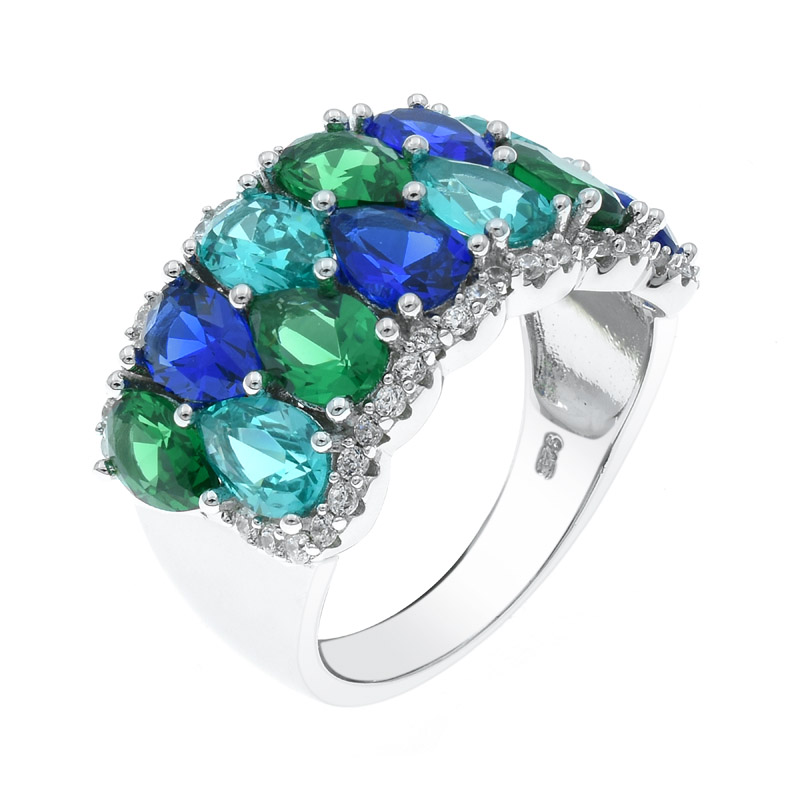 925 silver ring with two row of color stones