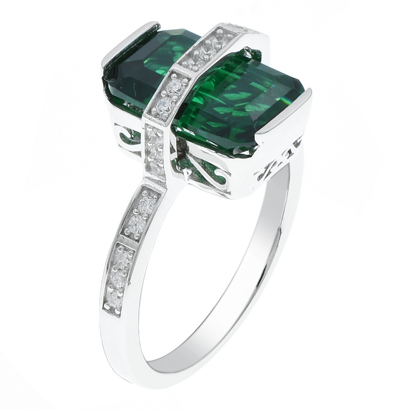 Women Handmade Ring With Emerald Cut Green Nano