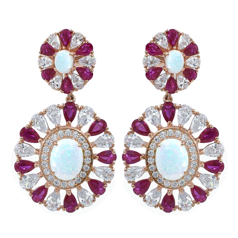 Women Flower Opal Earrings