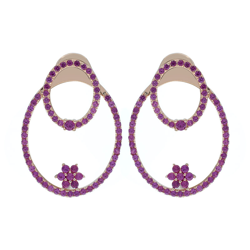 Women Double Hoop Flower Earrings