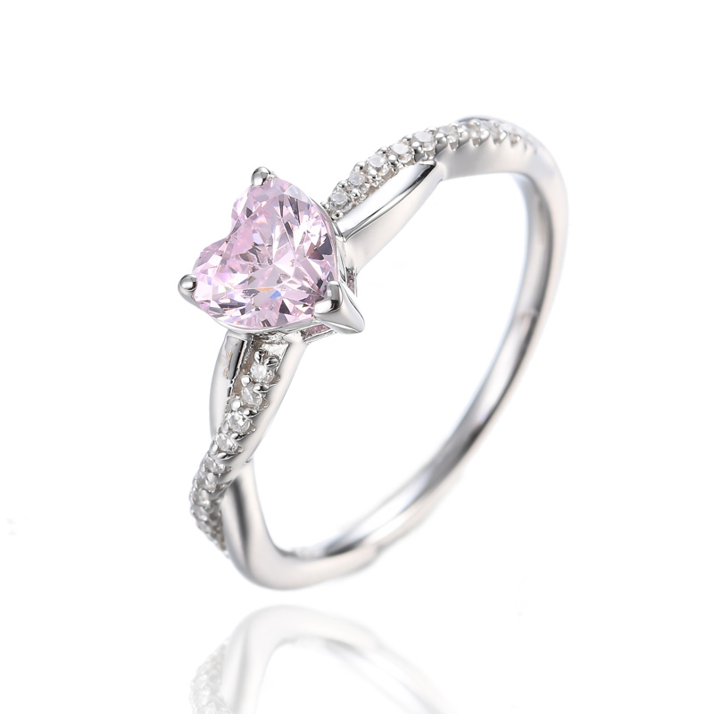 anillo de plata con diamantes rosa claro