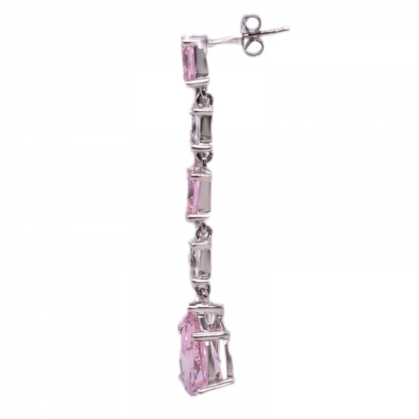 pendientes largos con gota rosa diamante en plata de ley 925 