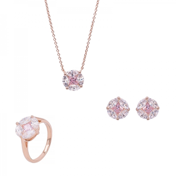 conjunto de joyas siver de forma redonda bañado en oro rosa 