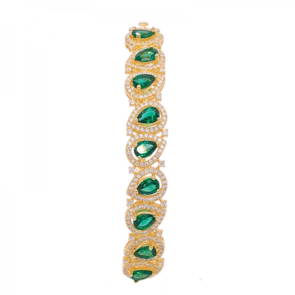 Configuración de brazalete plateado dorado con forma de pera nano verde 