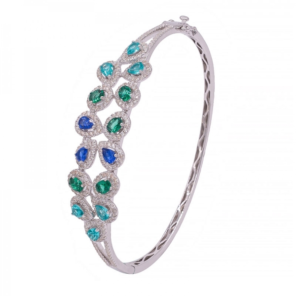 brazalete de plata de rodio de moda con piedras de color a juego perfecto 