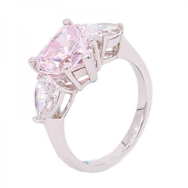 joyería de plata anillo diamante en forma de corazón rosa 
