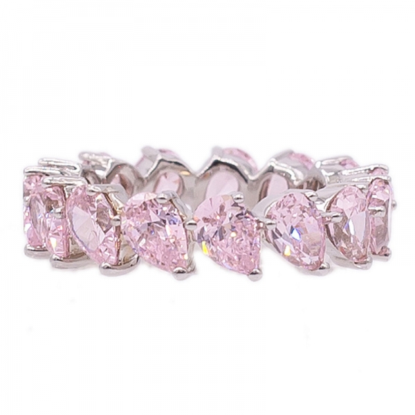 Anillo brillante con forma de pera rosa diamante 925 