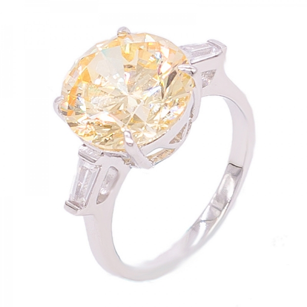 anillo de compromiso de plata clásico con piedras redondas de color amarillo diamante 