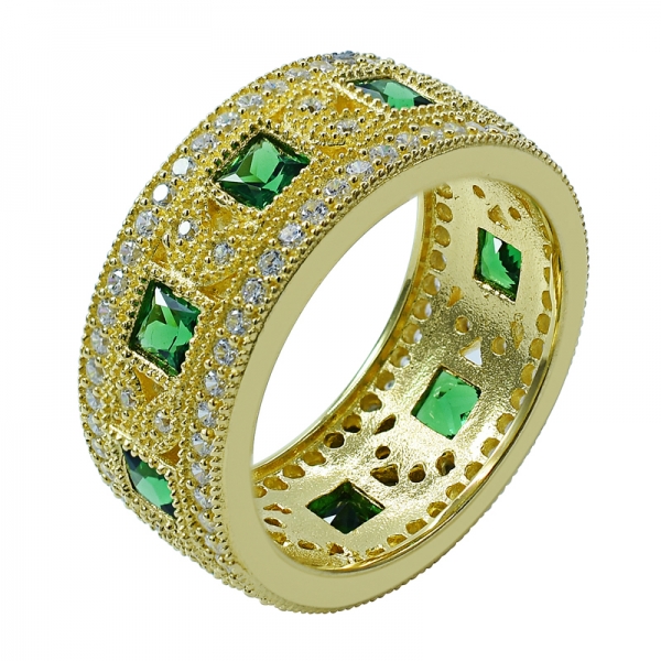anillo de eternidad plateado verde nano cuadrado amarillo en plata 