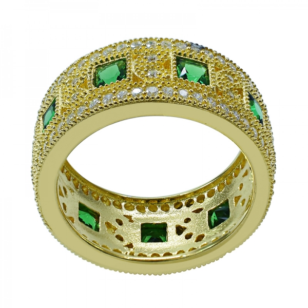 anillo de eternidad plateado verde nano cuadrado amarillo en plata 