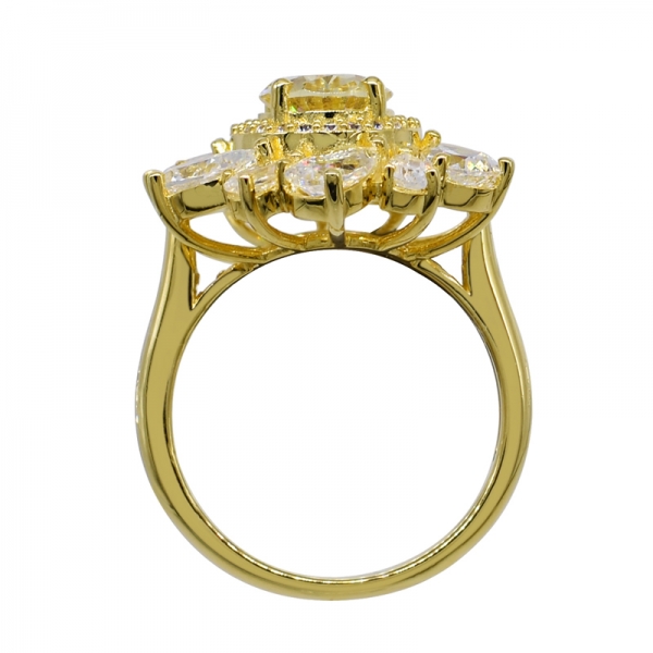 precioso anillo de plata chapado en oro amarillo floral 