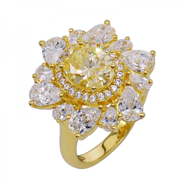 precioso anillo de plata chapado en oro amarillo floral 