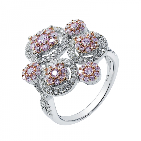anillo de plata cz rosa y blanco redondo en chapado en 2 tonos 