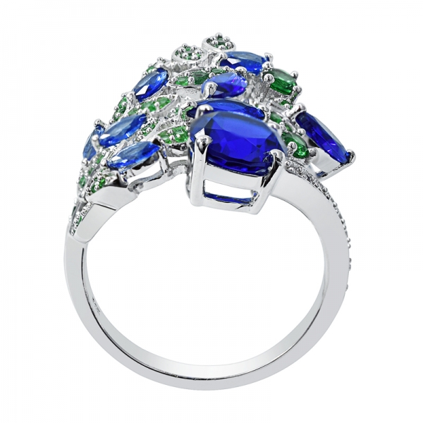 forma de hoja azul y verde nano anillo en plata de ley 925 