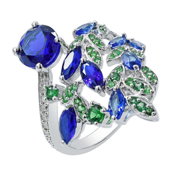 forma de hoja azul y verde nano anillo en plata de ley 925 