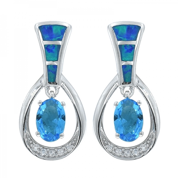 joyas de pendientes de ópalo de plata con cautivantes piedras azul océano 