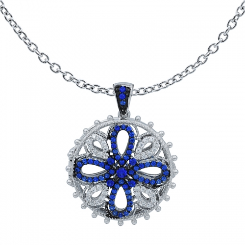 forma de colgante de medallón de plata de forma redonda con azul y blanco