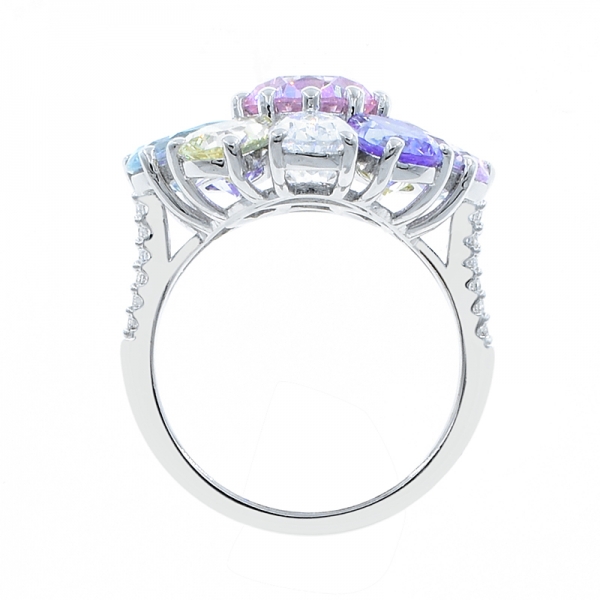 anillo de plata en forma de flor de arco iris chapado en rodio 