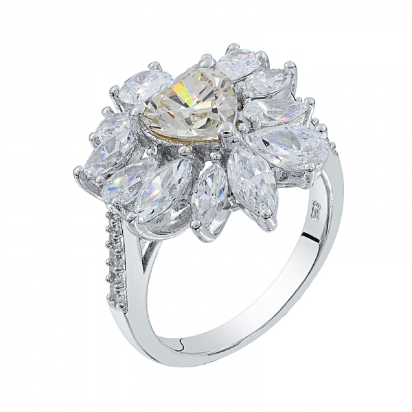 encantador anillo floral plateado rodio 925 