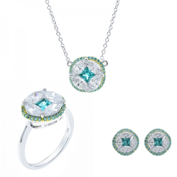 elegante conjunto de joyas redondas en plata de ley 925 