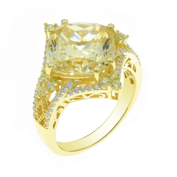 925 cojín de moda diamante amarillo cz anillo 