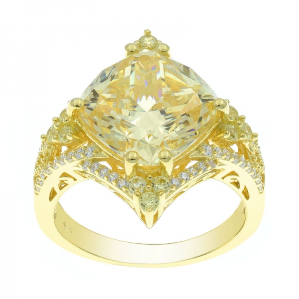 925 cojín de moda diamante amarillo cz anillo 