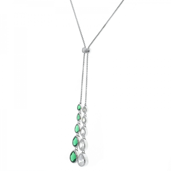 elegante collar ajustable de plata 925 con piedras verdes y blancas 