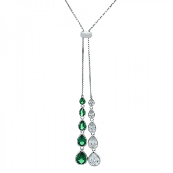 elegante collar ajustable de plata 925 con piedras verdes y blancas 
