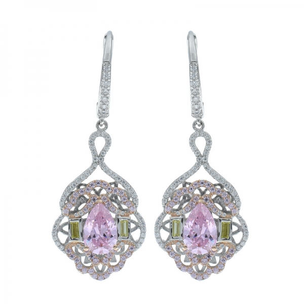 Pendientes de plata cz 925 mujeres diamante rosa de lujo 
