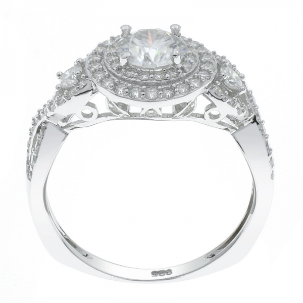 esplendor 925 anillo de señoras de halo de plata esterlina 