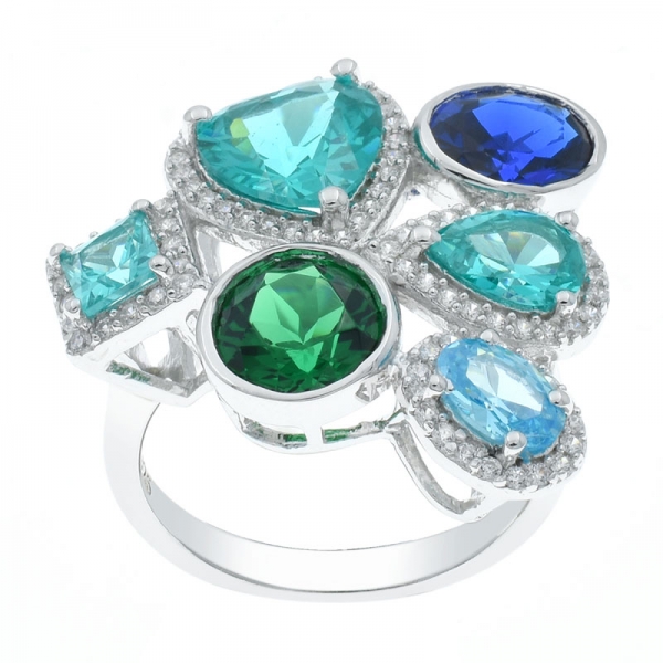 Fancy 925 anillo de plata de ley piedras multicolor multicolor 