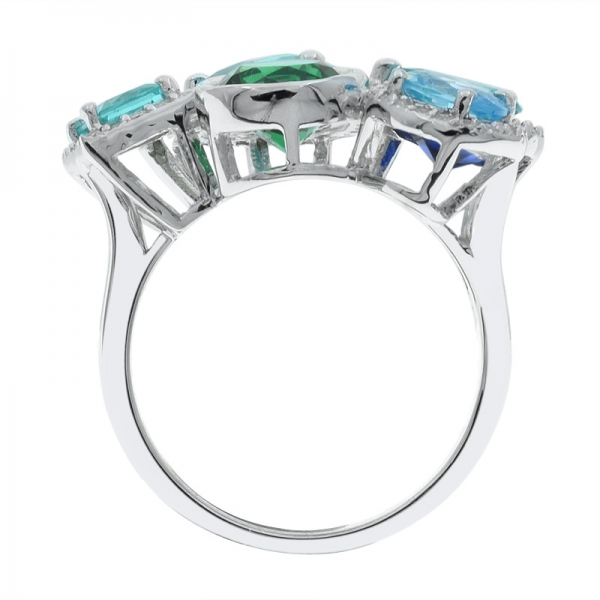 Fancy 925 anillo de plata de ley piedras multicolor multicolor 