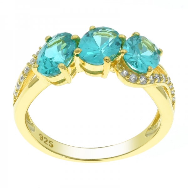 Elegante anillo de paraiba en plata 925 con tres piedras para mujer. 