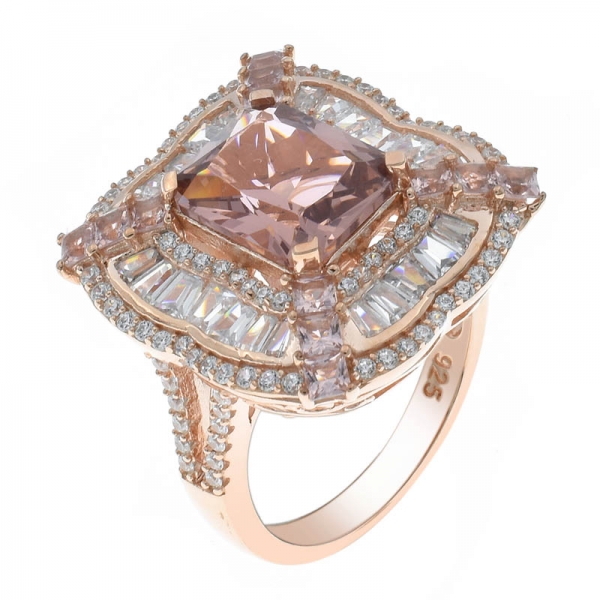 Elegante estilo de plata 925 con anillo de morganita nano para mujeres 
