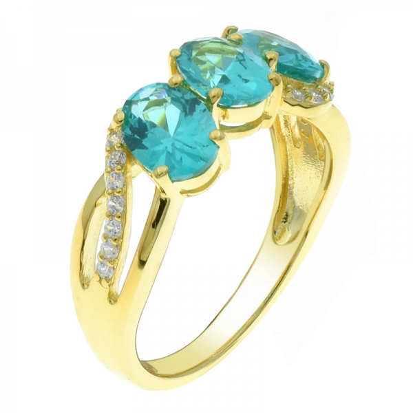 Elegante anillo de paraiba en plata 925 con tres piedras para mujer. 