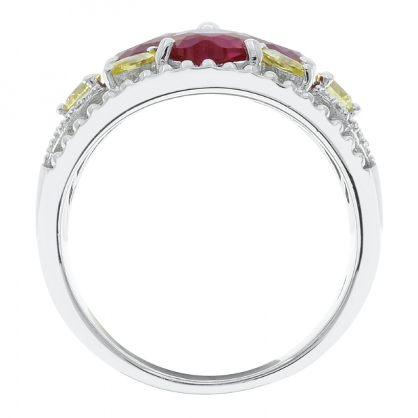 elegante anillo de trébol de cuatro hojas corindón rojo plata 925 