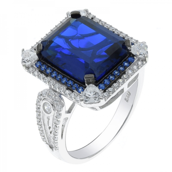 Moda elegante plata 925 esmeralda corte nano azul anillo 