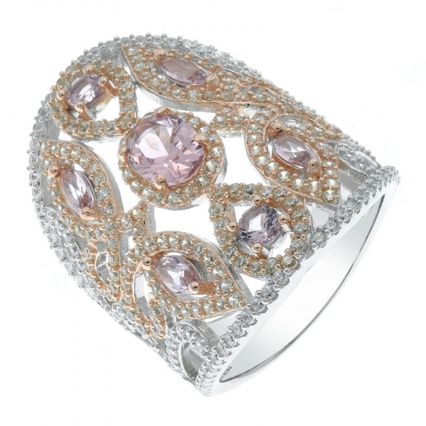 925 plata chapado en oro rosa anillo de nano de morganita filigrana 