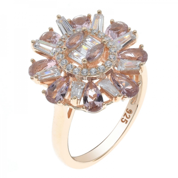 Venta al por mayor 925 plata esterlina flor morganite nano anillo 