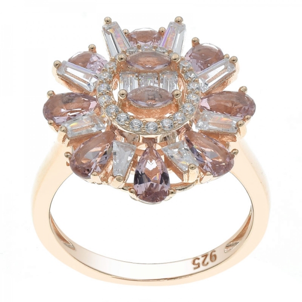 Venta al por mayor 925 plata esterlina flor morganite nano anillo 