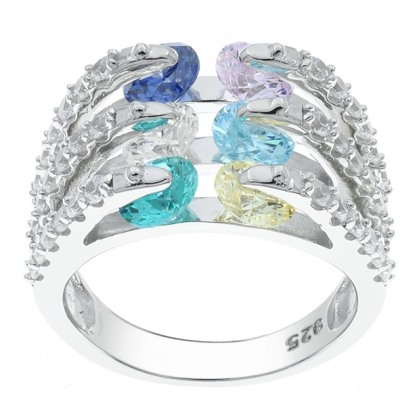 China 925 joyas de plata multicolor piedras anillo 
