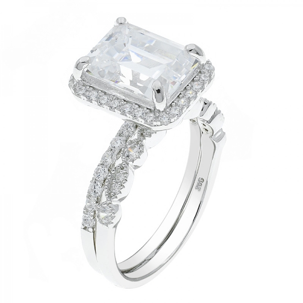 China 925 plata esterlina blanco cz anillo conjunto 