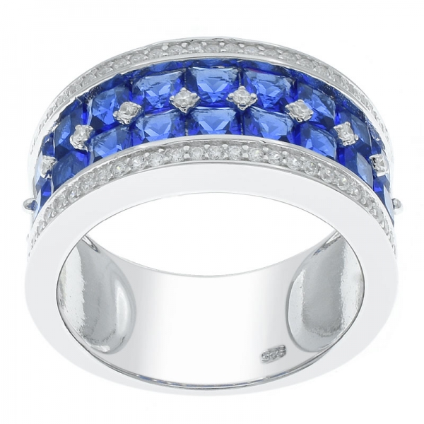 China 925 plata azul nano acentos medio círculo anillo 