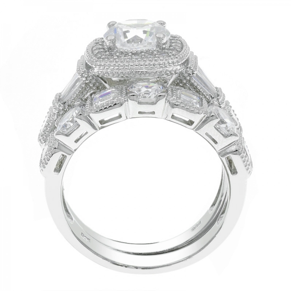 China 925 Blanco de plata esterlina CZ Juego de anillos de joyería 