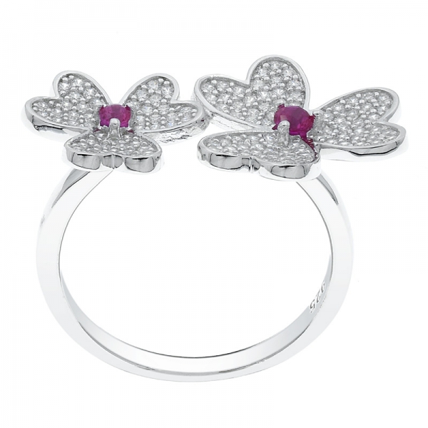 anillo de la joyería de la flor salvaje del doble de la plata esterlina 925 de China 