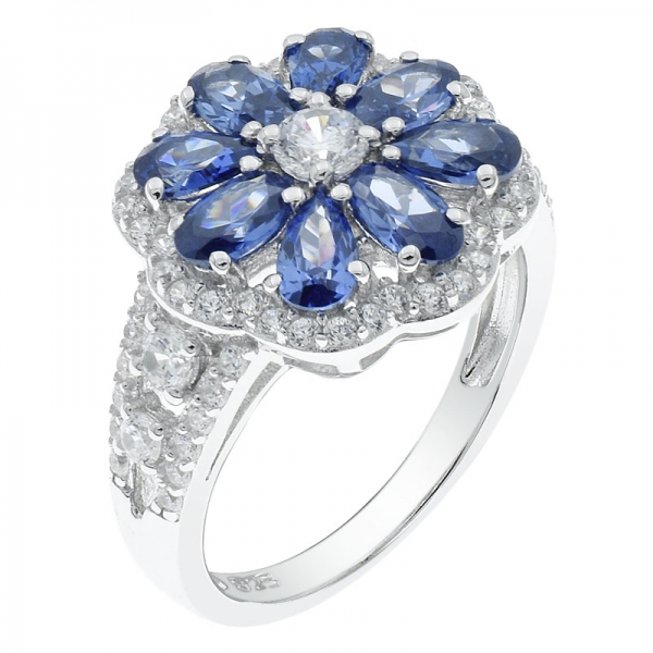 anillo de la joyería de la flor del cz tanzanite de la plata esterlina de China 925 
