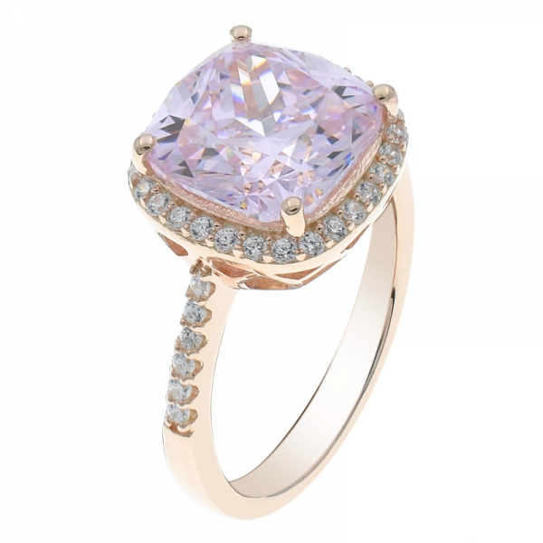 China 925 plata halo cojín diamante rosa cz anillo 