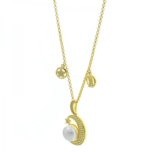 China 925 plata esterlina media luna luna estrella collar de perlas 