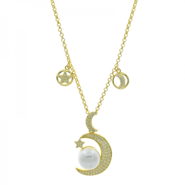 China 925 plata esterlina media luna luna estrella collar de perlas 